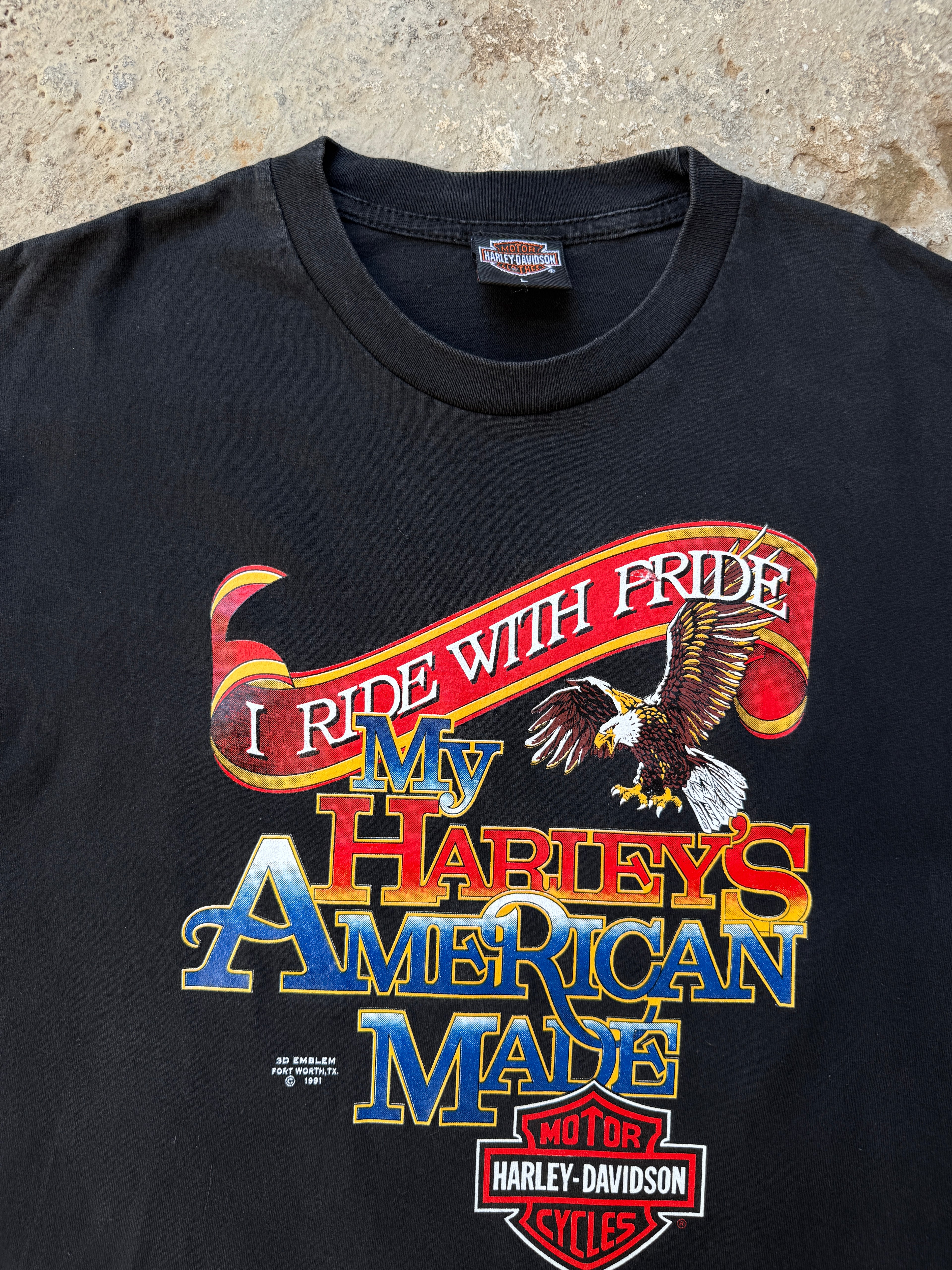 1991 3D Emblem Harley Davidson "I ride with pride" tee